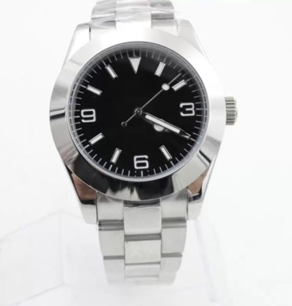 

luxury master design brand automatic mechanical mens watch watches 39mm silver case black dial fixed stainless steel bezel minute markers ar, Slivery;brown