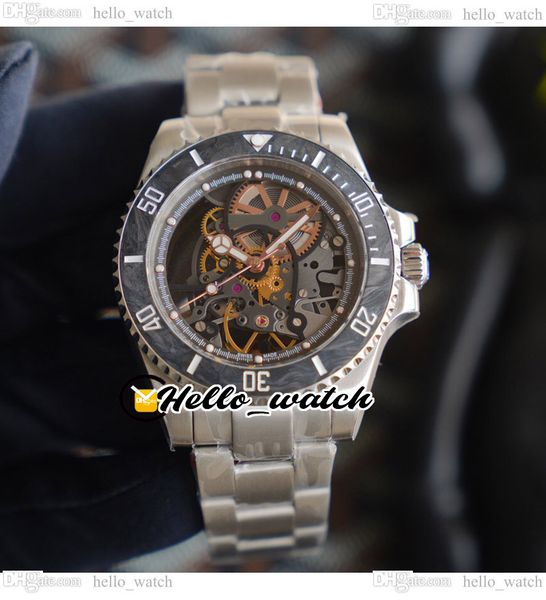 

r refit miyota automatic mens watch carbon fiber bezel skeleton dial 116610 edition andrea pirlo project stainless steel bracelet gents watc, Slivery;brown