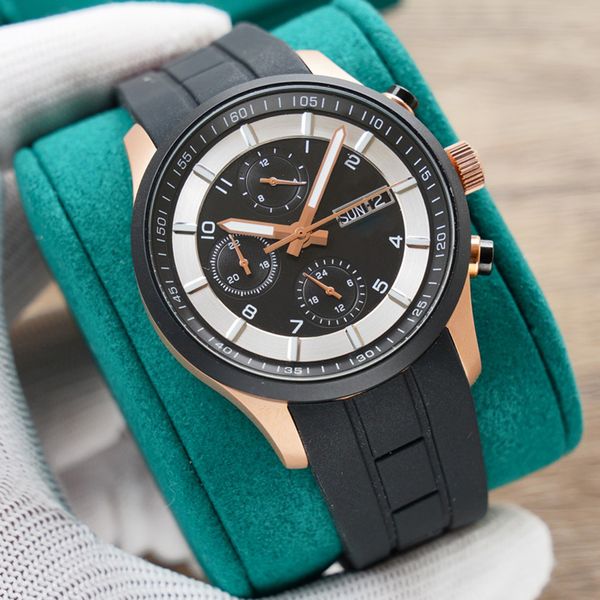 

men's casual watch multi-function dial chronograph glow-in-the-dark dual calendar watch tape, Slivery;brown