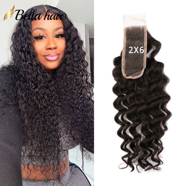 

sale 2x6 lace closure body wave remy human hair wavy lace closures with babyhair part silky straight curl deep waves, Black;brown