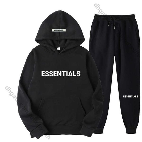 

essx2 autumn winter men women hooded sweatshirt suit pure cotton couple jogging sweatshirts oversized streetwear tracksuit, Gray