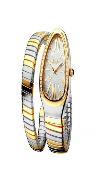

missfox dazzling quartz womens watch snake shape graceful curve design elastic scaling bracelet diamond ladies watches feminine de5927465, Slivery;brown