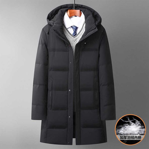 

down jacket for men 2022 winter middleaged 's down thickened hooded middle long thermal coat, Black