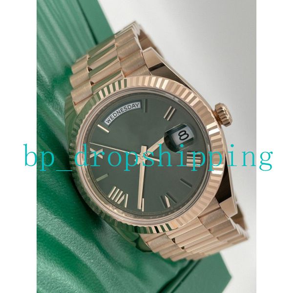 

grade mens watches 41mm green roman dial automatic movement rose gold full stainless steel 2813 mechanical wristwatches gifts, Slivery;brown