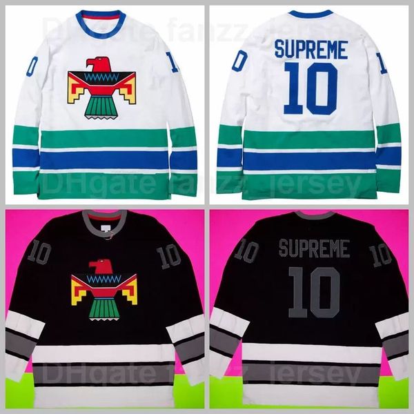 

10 thunderbird bird ice hockey jersey frank ocean black team away white color all stitching and embroidery breathable pure cotton high q, Black;red