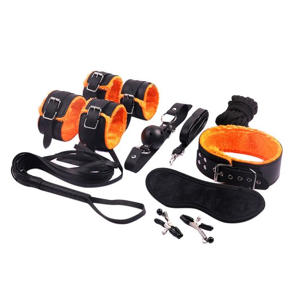 

costumes 8pcs handcuffs set male use product new love toys for couples bdsm slave toy nipple clamps gag flirt gam, Black