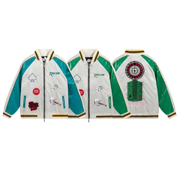 

men's clothing autumn and winter 2022 new high street rhude applique embroidery pilot jacket women's zip cardigan coat, White;black