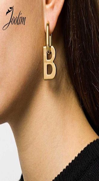 

hoop huggie tarnish pvd gold finish detachable symple letter b earring stainless steel jewelry whole4435613, Golden;silver