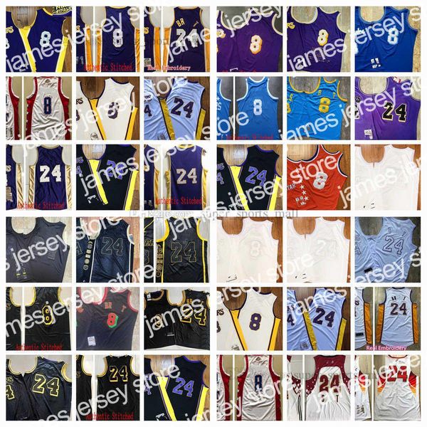 

basketball jerseys dense embroidery retro mitchell ness basketball jerseys #8 #24 jersey yellow white black blue man size s-xxl, Black;red