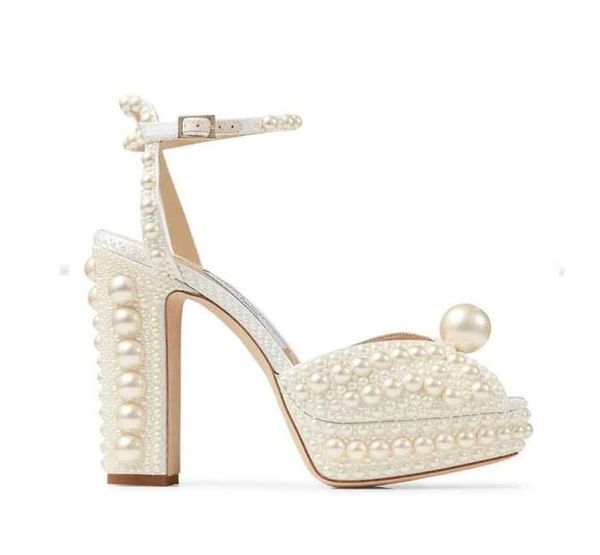 

bride sandal luxury designer shoes women dress shoe sacora peep toe pumps wedding white pearl hollow words buckle female sandals w7133184, Black
