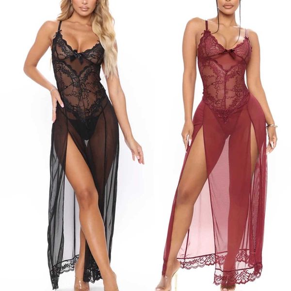 

toy funny lingerie mesh nightdress perspective bag sling long skirt seductive and sexy, Red;black