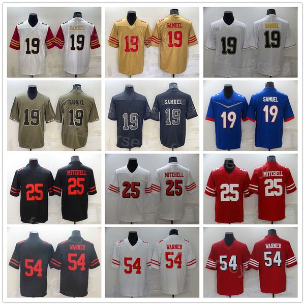 

men football 54 fred warner jerseys 19 deebo samuel 25 elijah mitchell olive salute to service army green black red white brown blue team al