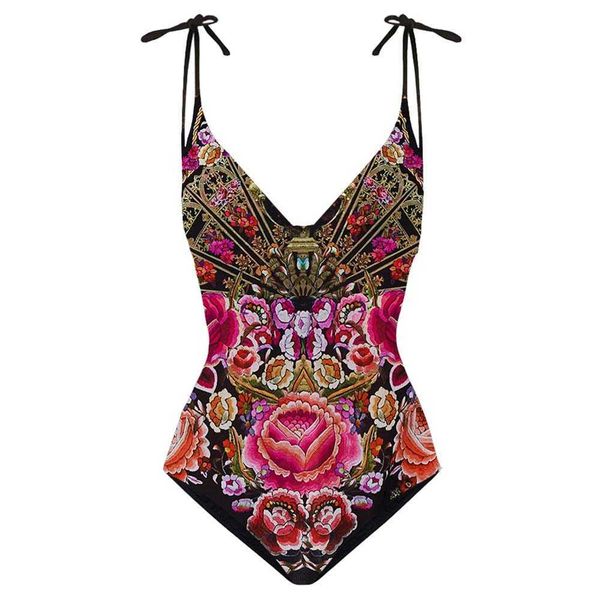 

swim wear vintage v-neck print one-piece swimsuit bikini 2022 swimwear for girls sun protection print floral tie dye lace stripe t221208