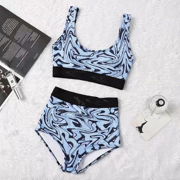 

2022 new fashion foreign trade fashion retro split high waist pants letters elastic belt vest sports pants women's swimsuit