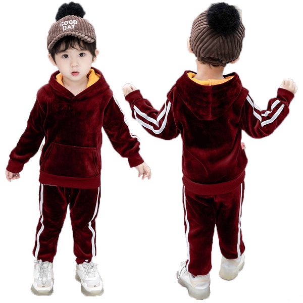 

clothing sets winter girls clothing sets children thick warm gold velvet tracksuit outfit boys hooded sweatshirt pant suit kids clothes set, White