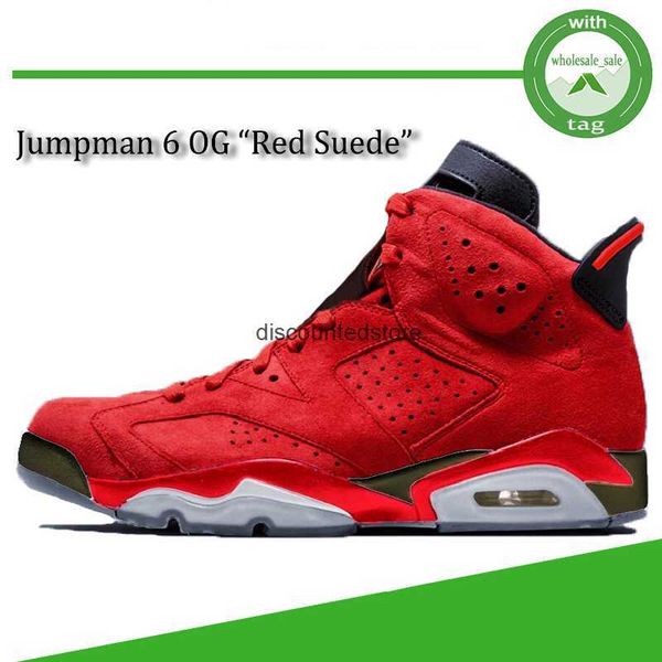 

new jumpman 6s basketball shoes red suede og mens sneakers high sports shoe trainers with keychain tag size 40-47