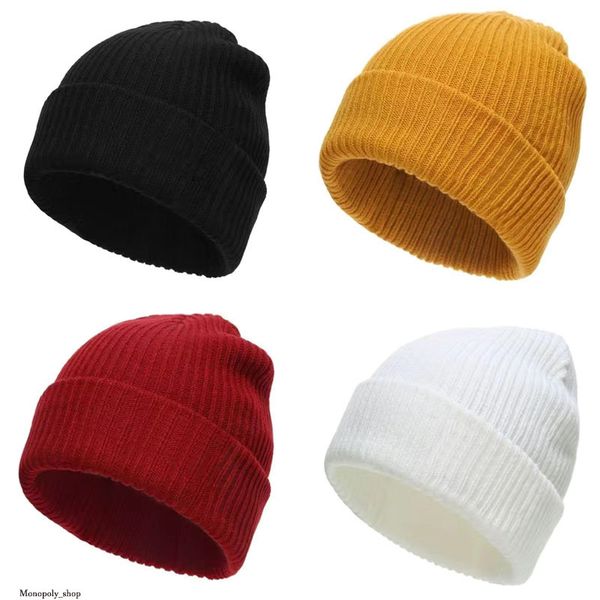 

winter cap mens beanie brand warm beanies fashion european american women double-layer folded knit womens woolen hat, Yellow
