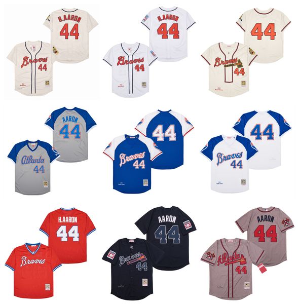 

mitchell and ness throwback atlanta 44 hank aaron baseball jersey braves cooperstown 1974 1957 cream 1973, Blue;black
