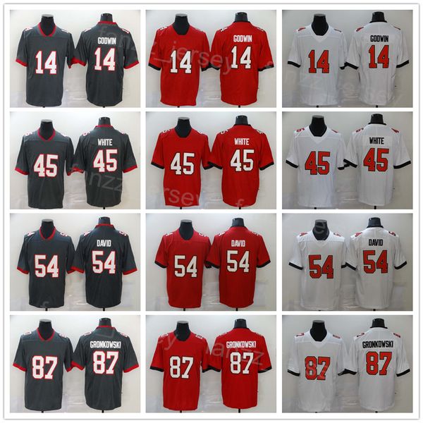 

men football 45 devin white jersey 87 rob gronkowski 14 chris godwin 54 lavonte david for sport fans vapor color rush red white grey breatha, Black;red