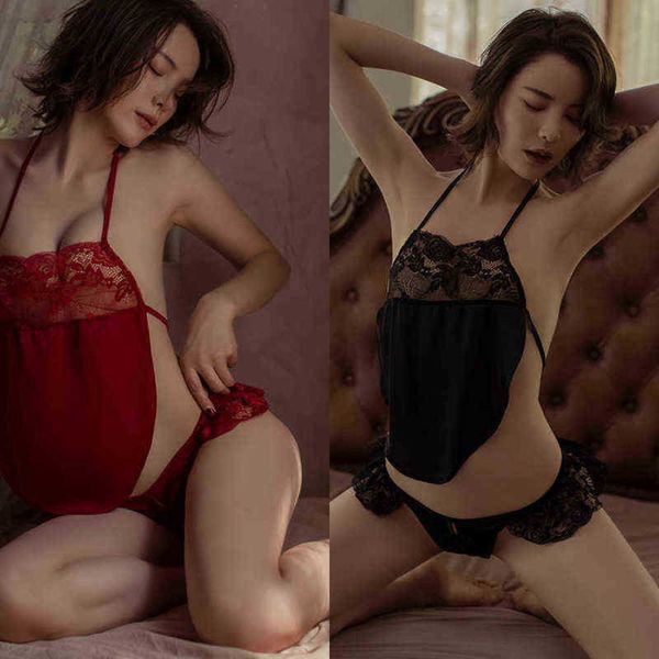 

nxy underwear pocket hanging neck court women  uniform set lace open file passion 220707, Red;black