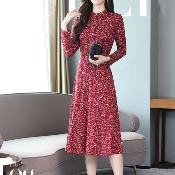 

women's fashion long sleeved one-piece dress mother's temperament skirt, Black;gray