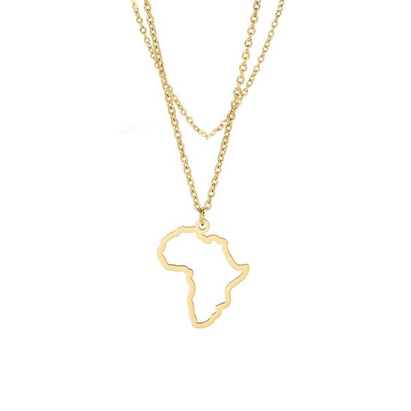 10PCS Small Hollow Africa Map Necklace Stainless Steel Outline African Continent Pendant Collar Choker Women Minimalist Hometown Country Clavicle Jewelry