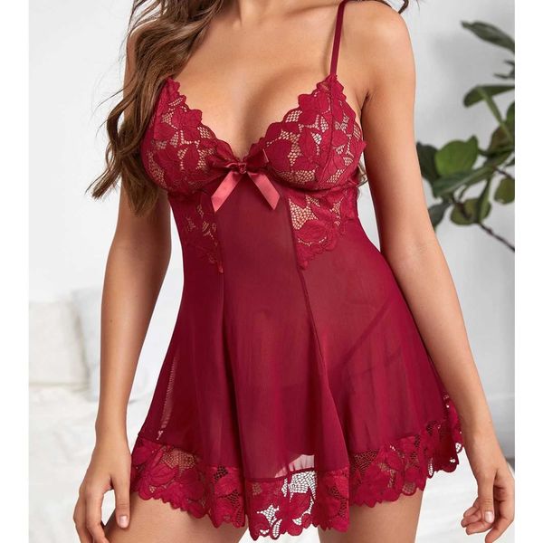 

toy women's lingerie new suspender nightdress lace mesh seductive, Red;black