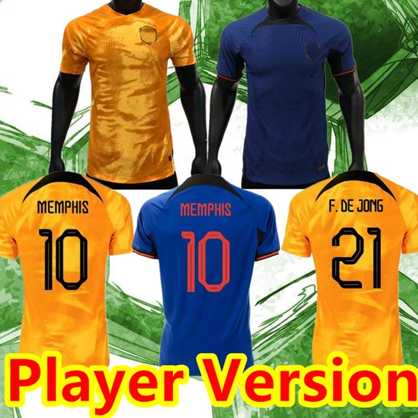 

player version 2022 netherlands memphis soccer jerseys 22/23 holland de jong virgil dumfries bergvijn shirt klaassen blind de ligt men kids, Black;yellow