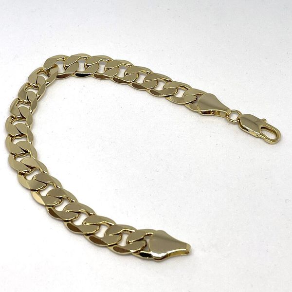 

18k yellow gold filled curb cuban bracelet chain luxury gift box 10mm 8inch, Black