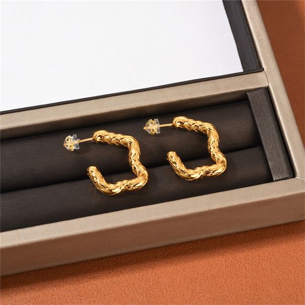 

ins snake scale texture s925 silver needle stud earrings women's fashion street all-match exquisite jewelry accessories, Golden;silver