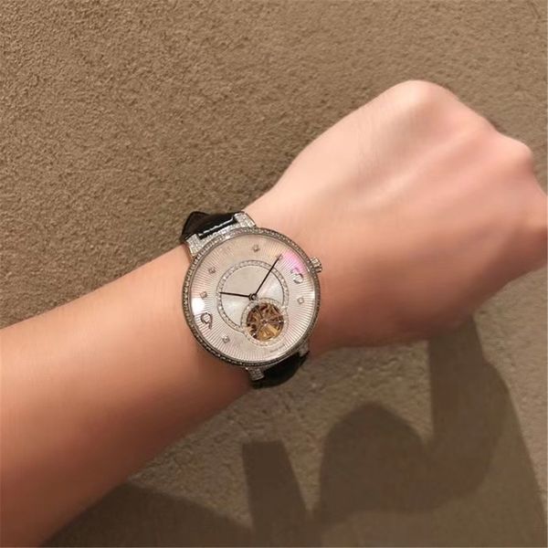 

fashion hollowed-out men's watch automatic mechanical diamond-encrusted leather waterproof watch glow-in-the-dark, Slivery;brown