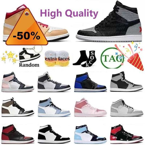 

og 2022 jumpman 1 1s mens basketball shoes outdoor sneakers trainers 1s bred patent university blue unc shadow chicago toe retro women men, Black