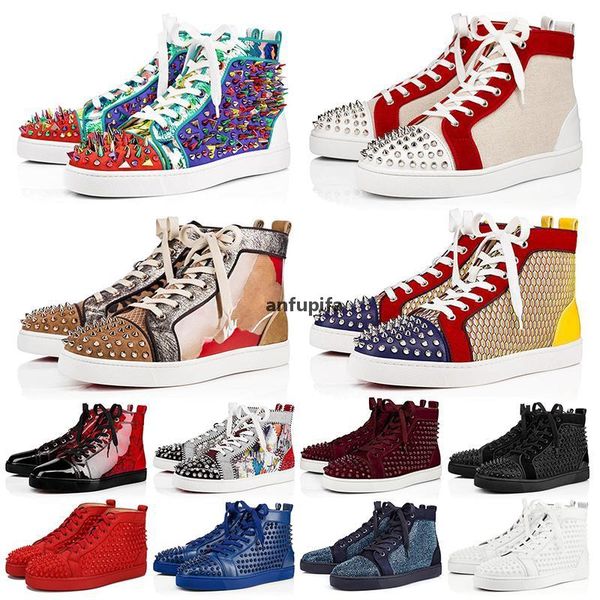 

red bottomed christians new studded spikes genuine leather womens mens casual shoes party lovers crystal luxury designer shoes size 13 vrm, Black