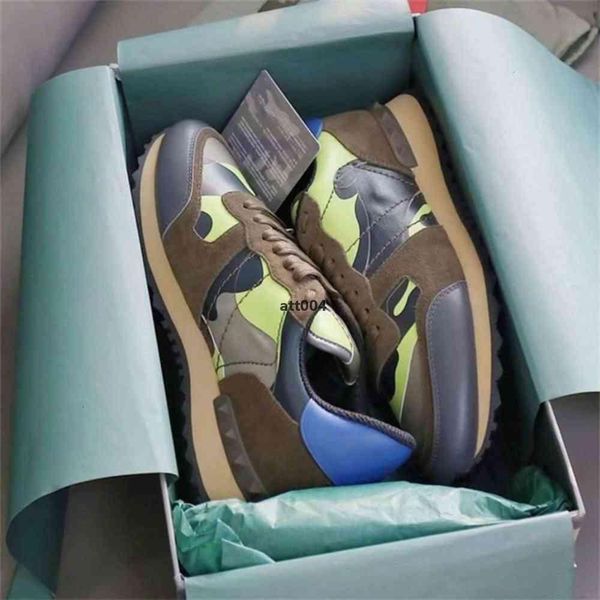 

mens camouflage rockrunner sneakers shoes luxurys designer studded men flats casual trainers genuine leather na valentinoes valentinoity clo, Black