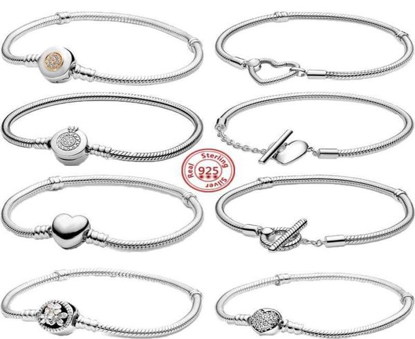 

women heart flower basic snake chain bracelet real 925 sterling silver charm diy jewelry4089139, Black
