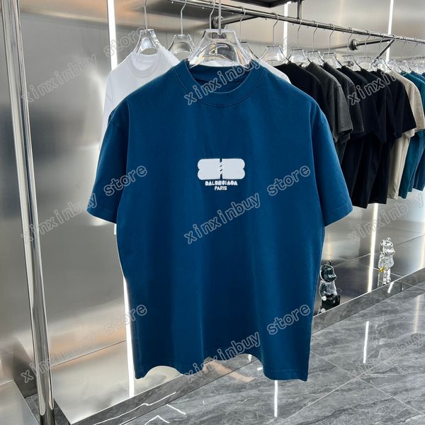 

xinxinbuy men designer tee t shirt paris letters embroidery print tie dye short sleeve cotton women blue purple black s-2xl, Black;brown