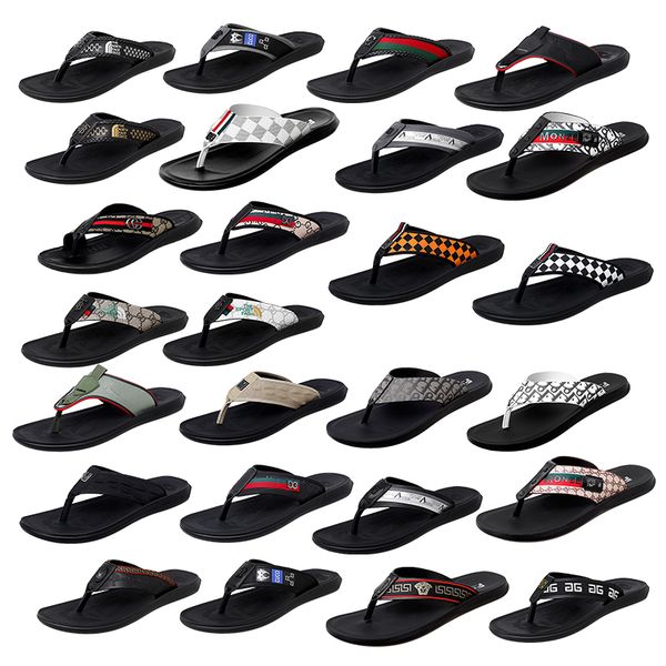 

designer men's slippers flip flops soft sole sandals slippers leather rubber soft sole white brown g plaid brocade beach shoes size 39-, Black
