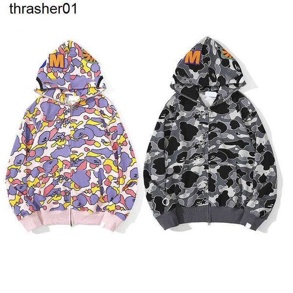 

men's hoodies designer sweatshirts fashion brand women hoodie popular sharks pattern sportwear zip up loose hoodies, Black