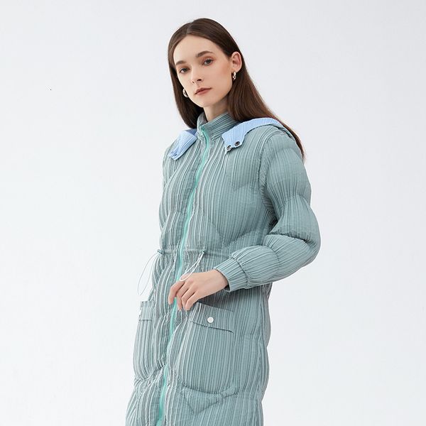 

women s down parkas miyake pleated white goose coats 2023 winter hoodie thickened warm ladies fashion loose long cotton jacket 221208, Black