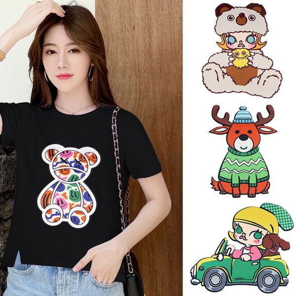 

printed sewing fabric patch diy decorative t-shirt repair clothing torn patch cover subsidy floral embroidery, Black