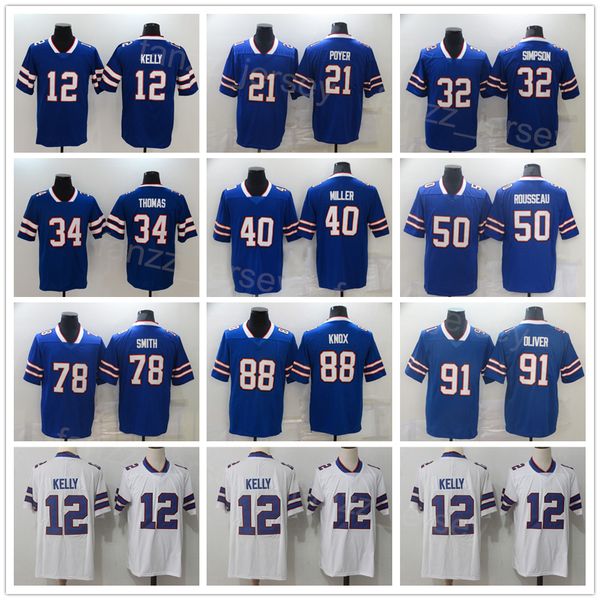 

men football 34 thurman thomas jerseys 50 gregory rousseau 40 von miller 12 jim kelly 21 poyer 32 o j simpson 88 dawson knox 91 ed oliver 78, Black;red