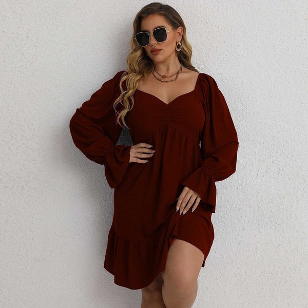 

burgundy waist dress casual loose large solid dress women casual dress, Black