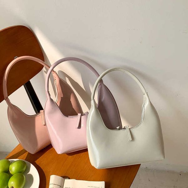 

designer bag Dinner Party Bag South Korea Dongdamen Fashion New Minority High Sense Underarm Female Patent Leather Crescent Portable Single Shoulder Hand, White14