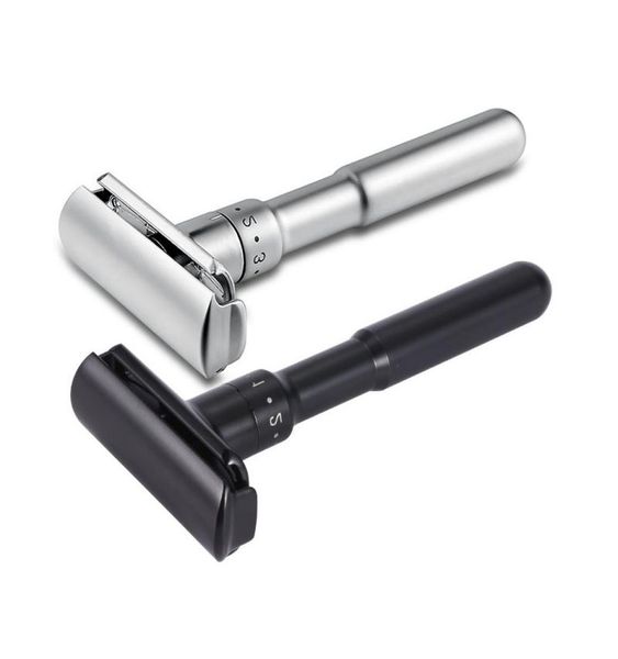 

full zinc alloy safety razor for men adjustable 16 files close shaving classic double edge razors 1 holder 5 blades6018671