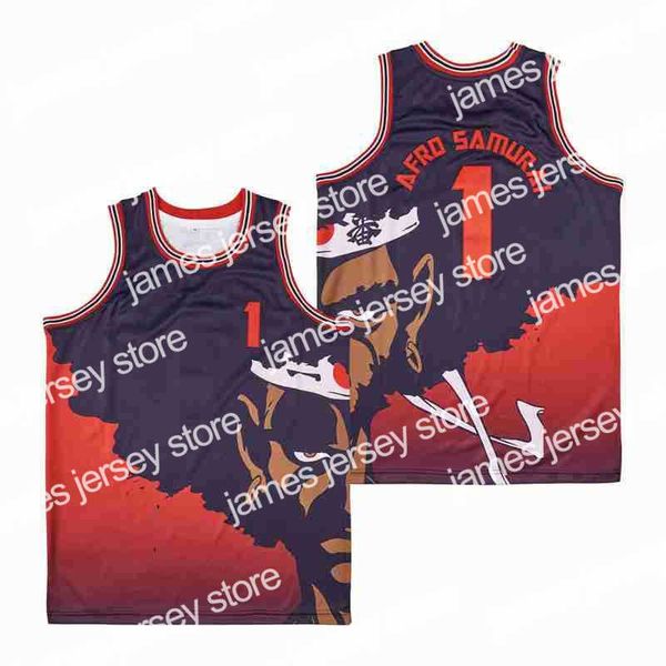 

basketball jerseys movie basketball jerseys 1# afro samurai jersey mens size s-xxl 001, Black;red