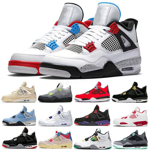 

custom lightning men jumpman 4 4s high basketball shoes sail bred kaws fire red thunder taupe haze university blue soft outdoor platform des, Black