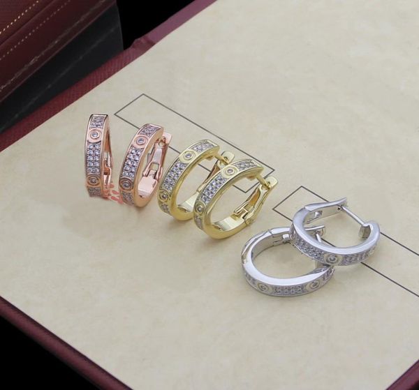 

europe america style lady women titanium steel engraved ca letter cshape setting full diamond hoop stud earrings 3 color9809388, Golden;silver