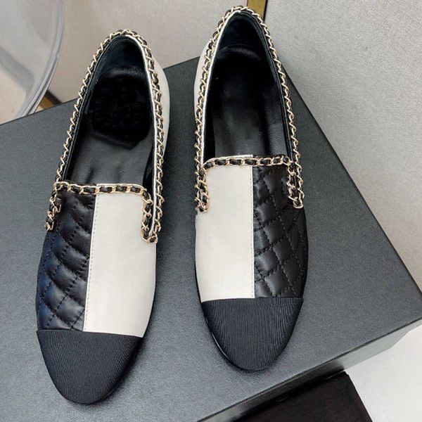 

dress spring 2022 new little fragrance color blocking diamond chain small leather flat soled thick heels slip on lefu shoes for women 1209, Black