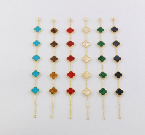 

fashion womens luxury designer chain bracelet five flowers fourleaf clover cleef bracelets 18k gold bracelets4998426, Black