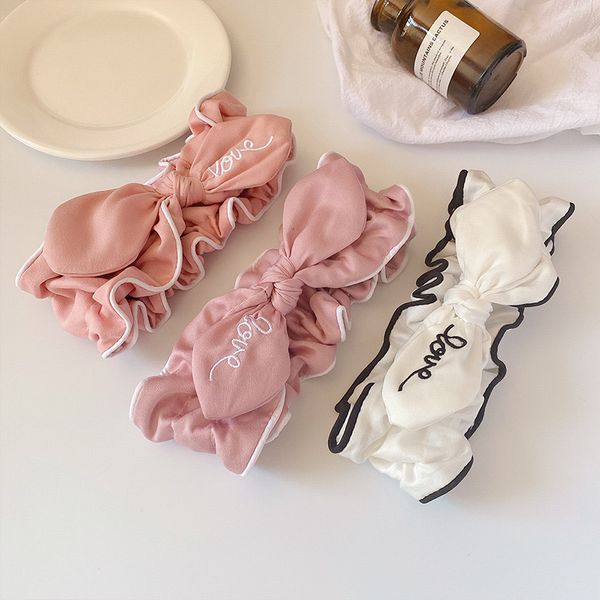 

lovely fabric hair bands wholesale fashion bowknot love headbands with lace facial cleaning hair hoop clasps, Black;brown